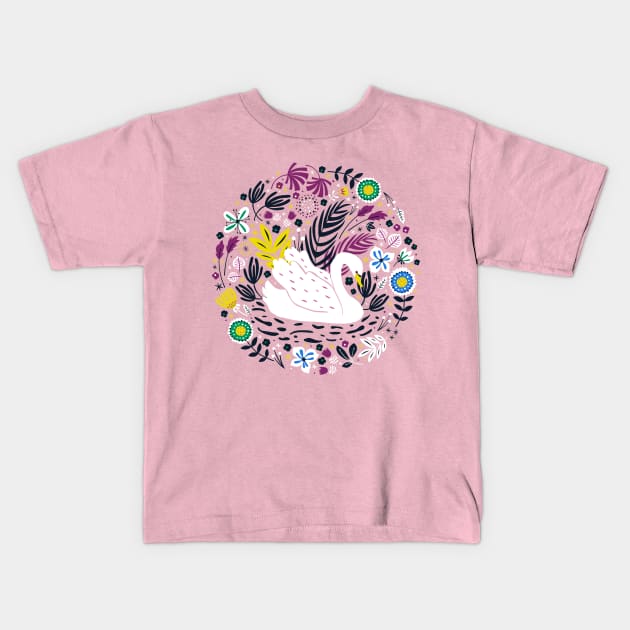 Delightful Swan Kids T-Shirt by Anna Deegan
